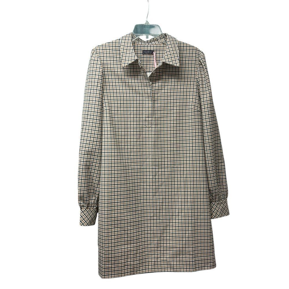 NWT Vineyard Vines Plaid Long Sleeve Popover Dress Quinn Plain - Marshm - Large